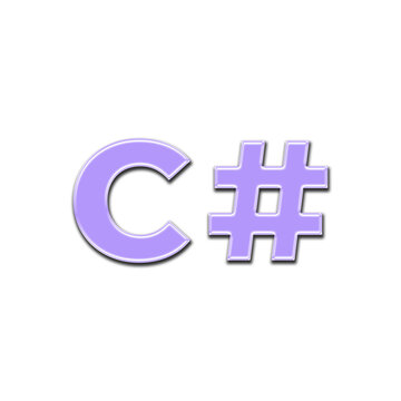 Purple symbol of the C# programming language on a black background. Minimalistic 3D rendering with glossy effect and soft glow. The concept of software development, coding, technology, and programming