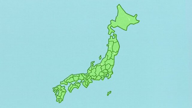 Cute Japan map with hand drawn lines and loop animation