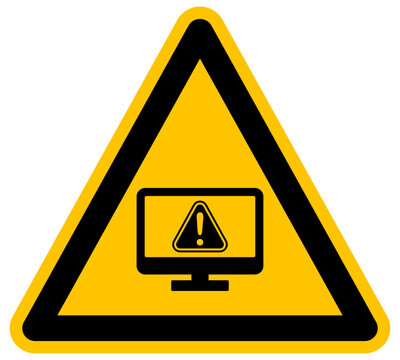 Se&ntilde;al de advertencia de error en monitor de computadora alerta de sistema fallo t&eacute;cnico en pantalla de ordenador y precauci&oacute;n por mantenimiento de hardware inform&aacute;tico vector