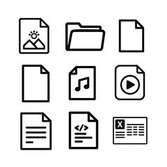 Minimalist Line Icons Set of Folder and Common File Formats for UI UX Design
