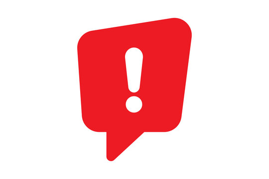Red rounded speech bubble with white exclamation mark for emergency and stop isolated on transparent background icon warning alert error danger