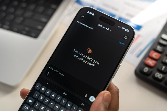 Claude logo is displayed on the screen of a smartphone, in Bangalore, India, on February 04, 2026
