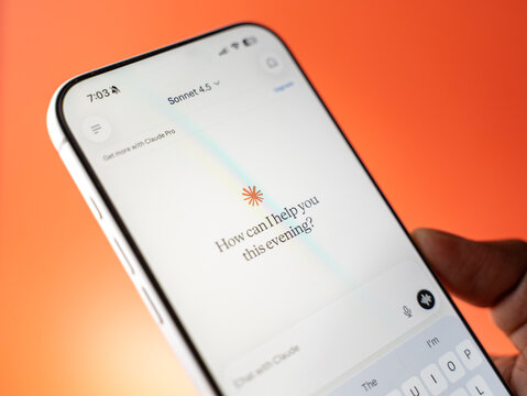 Claude logo is displayed on the screen of a smartphone, in Bangalore, India, on February 04, 2026