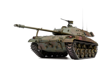 Scale model of USA old light tank isolated on white background.