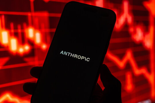 Anthropic logo is displayed on the screen of a smartphone, in Bangalore, India, on February 04, 2026