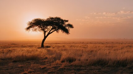 Obraz premium Wide Open Serengeti Grassland with an Iconic Acacia Silhouette