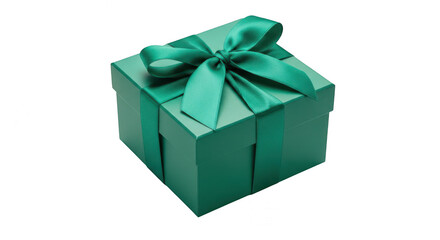 Fototapeta premium Green gift box with bow isolated on transparent background