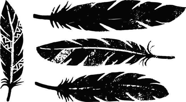 black feather silhouettes set of four distressed grunge bird feathers