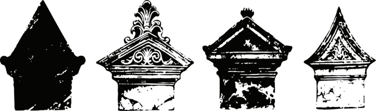 ornate vintage architectural pediments silhouettes with intricate decorative details