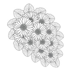 Fototapeta premium chamomile and daisy flower coloring page design with detailed line art vector graphic