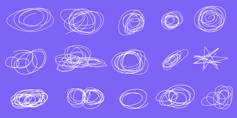 Obraz premium Messy pen scratch scribble circles set in blue ink