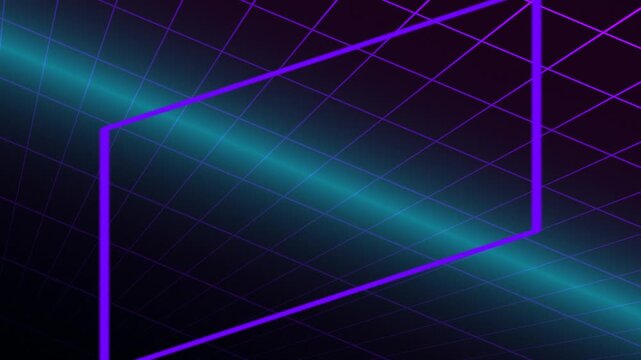 Retro Neon Grid Loop With Purple Diamond Shape and Teal Light