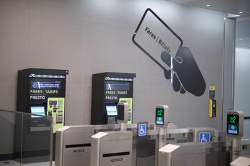 Fototapeta premium PRESTO Fare Vending Machines (FVMs) at a station on Line 5, Eglinton Line, Toronto