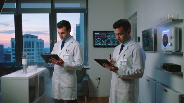 Medical scientists utilize sterile methods for freezing biological samples, Dedicated laboratory personnel meticulously handle cryogenic vials near refrigeration equipment during experiments