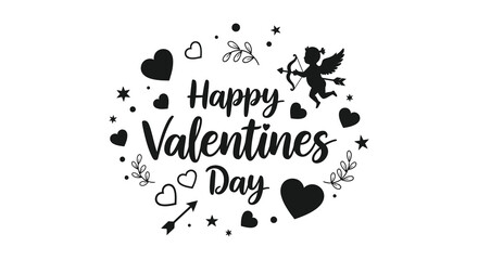 A charming valentine s day illustration featuring a cupid hearts and decorative elements in black high quality professional detailed