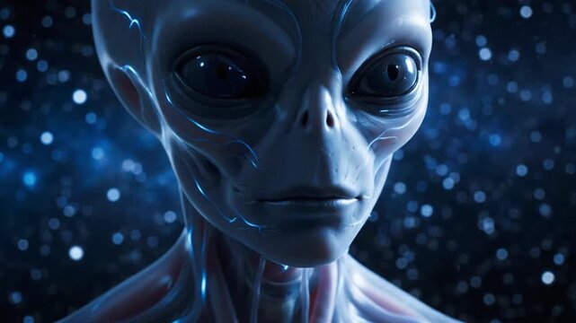 Blue illuminated alien portrait close-up extraterrestrial creature