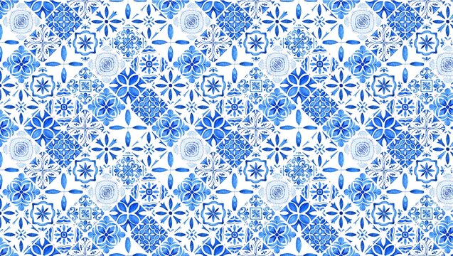 Vibrant blue and white floral tile pattern with intricate designs