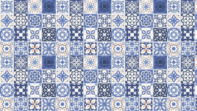 Vibrant blue and white decorative tiles pattern collection