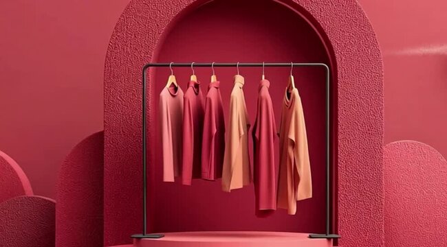 Sala moderna minimalista com arara de roupas organizada &ndash; conceito de moda, eleg&acirc;ncia e estilo contempor&acirc;neo