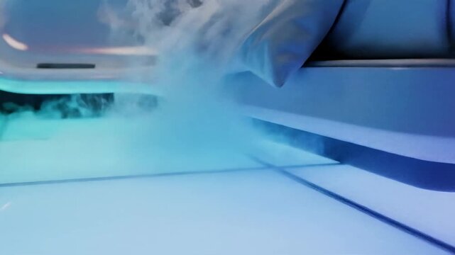 Dreamy bedroom with curved floating bedside pods soft neon glowing floor panels