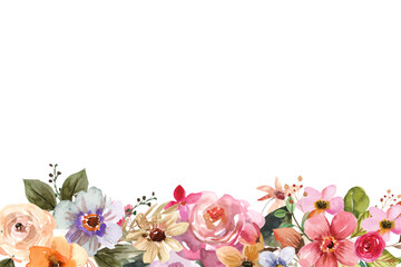 Flower watercolor frame for wedding, birthday, card, background, invitation, wallpaper, sticker, decoration etc.
