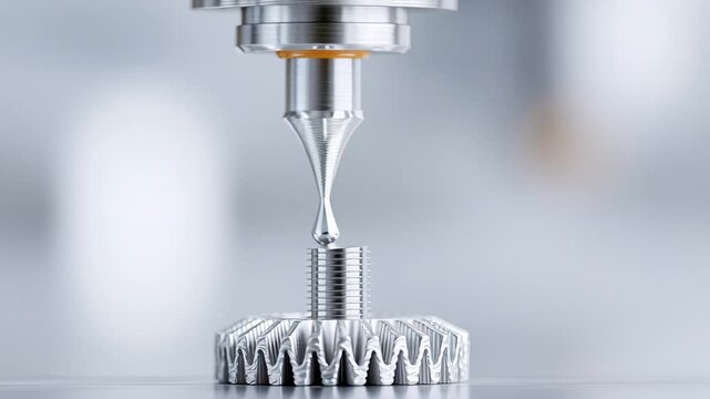 Precision metalworking: cnc machine with dripping coolant on gear component