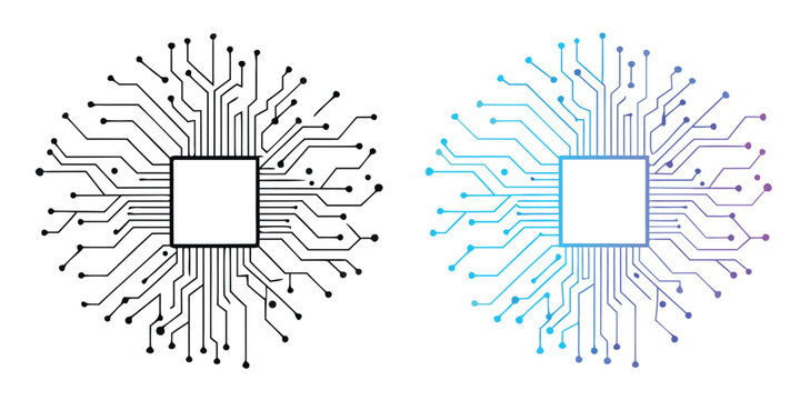 AI chip processor with circuit line on a white background. Artificial intelligence, deep learning, and machine learning. CPU and Microchip. Icon element for application and web. Vector illustration.