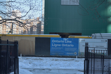 Fototapeta premium sign at the Ontario Line construction site, Osgoode station, Toronto (University Avenue)