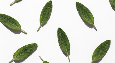 Fototapeta premium Fresh sage leaves Salvia officinalis isolated on white for food industry branding, marketing and advertising. Suitable for Food and Beverage Advertising, Packaging and Label Design, 