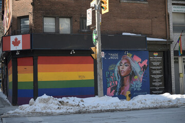 Fototapeta premium mural on exterior of property at 66 Wellesley St E, in the Church Wellesley neighborhood, Toronto