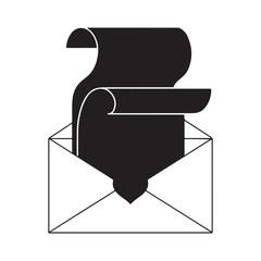 Scroll unfurling from an open envelope silhouette