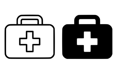 Obraz premium Health and medical icon, vector illustration of first aid kit, black and white in outline and silhouette design
