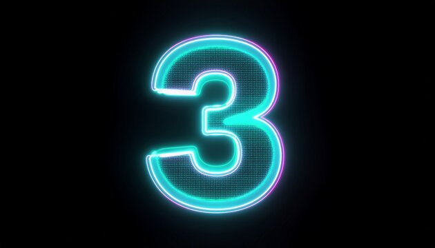 number 3 neon light digital countdown