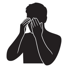 Man covering face with hands silhouette
