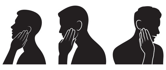 Three men touching their faces/ears silhouette