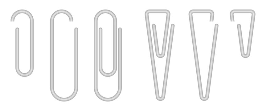 metal paper clips set vector illustration isolated on white background.