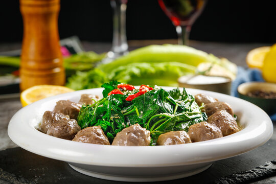 Handmade Chaoshan Beef Balls with Greens - Traditional Chinese Cuisine