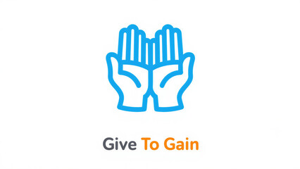 Fototapeta premium Two blue hands raised together on white background with give to gain text human connection support helping hands community engagement teamwork collaboration unity positivity charity initiative