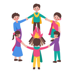 Obraz premium People surrounding a bonfire illustration is suitable for Holi Event.
