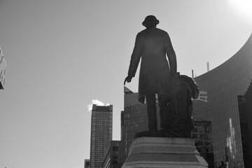 Fototapeta premium black and white abstract view of Statue of John A. Macdonald installed at Queen's Park, Toronto