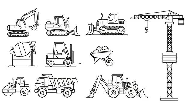 Construction Equipment Icons Set Heavy Machinery.