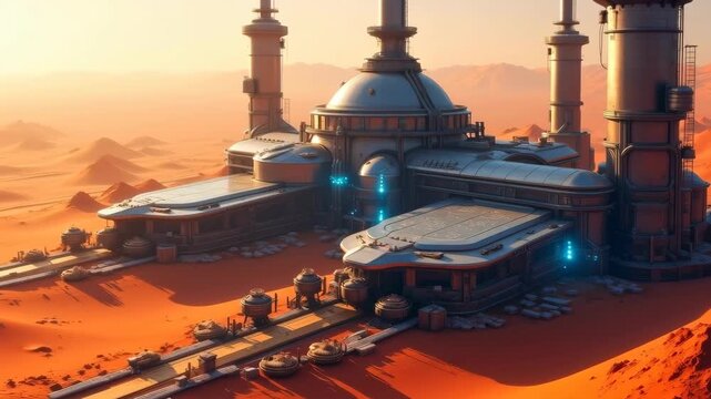 An industrial facility or a scientific base on a desert alien planet