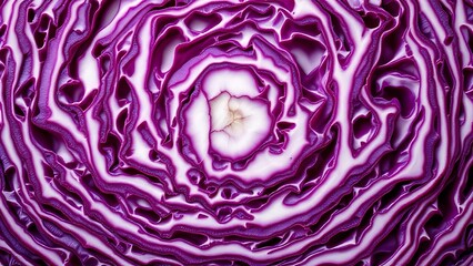 Abstract close-up of a vibrant red cabbage texture