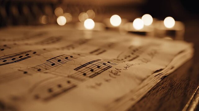 Old musical sheet with aged paper and warm lighting