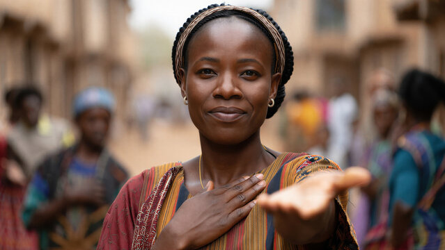 International women&rsquo;s day march 8 portrait of african woman reaching out, give to gain message, gender equality rights, equity inclusion diversity, empowerment leadership equal pay