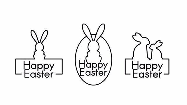 happy easter line icons labels animation video footage
