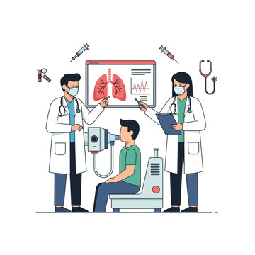 Doctors perform lung function test on patient, medical checkup, respiratory health concept