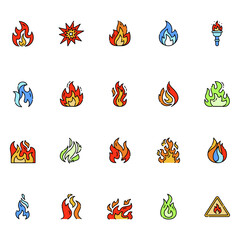 fire set color line icon.