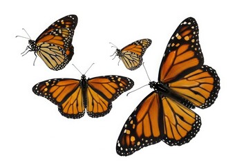 Obraz premium Graceful flight of monarch butterflies in a serene setting