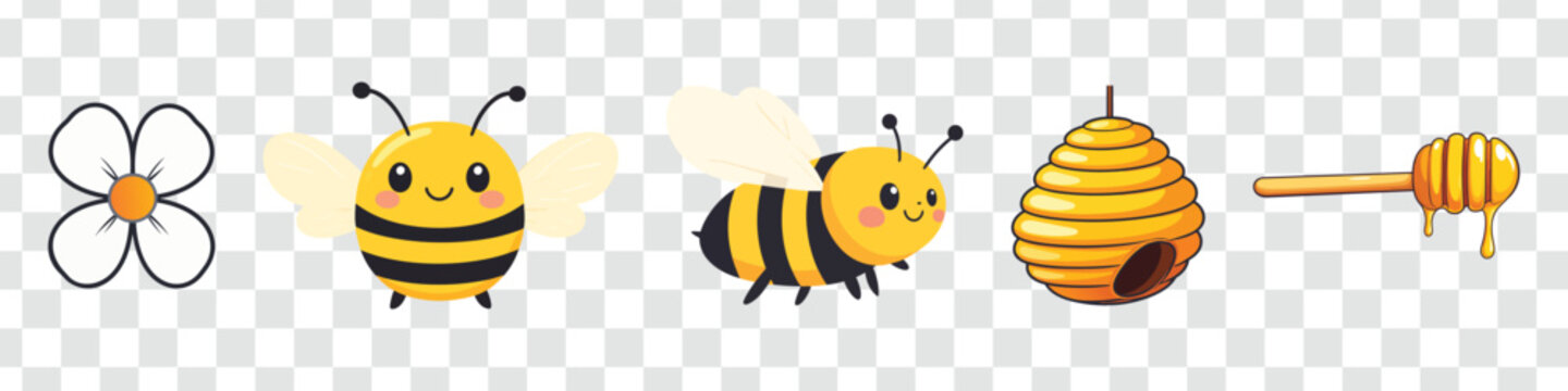 Sweet Honey Bee Vector Collection Kawaii Bees, Beehive, Flower and Dipper Clip Art